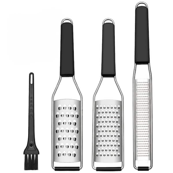 3-Piece Stainless Steel Kitchen Grater Set with Fine, Coarse and Zester Blades and Cleaning Brush