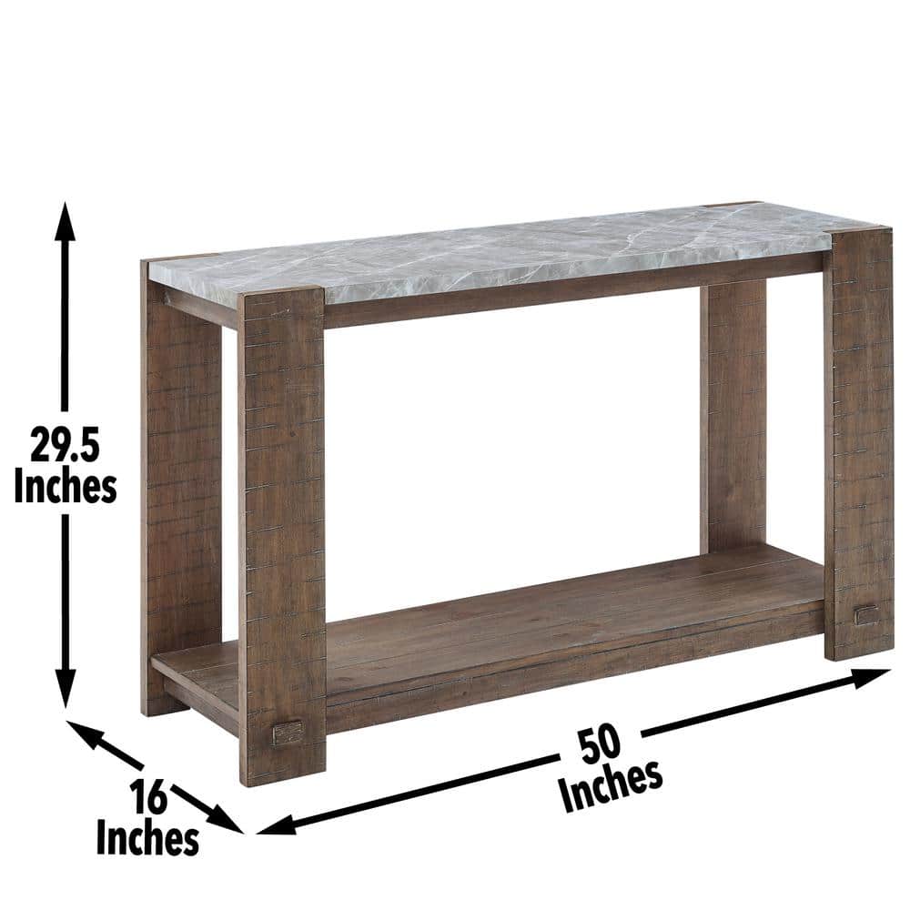 Libby Dusty Caramel Pine and Gray Stone Console Table with Shelf