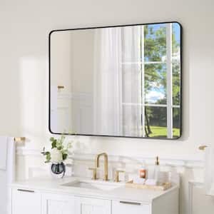 BELLA 48 in. W x 36 in. H Rectangular Aluminum Framed Wall-Mounted Bathroom Vanity Mirror in Matte Black