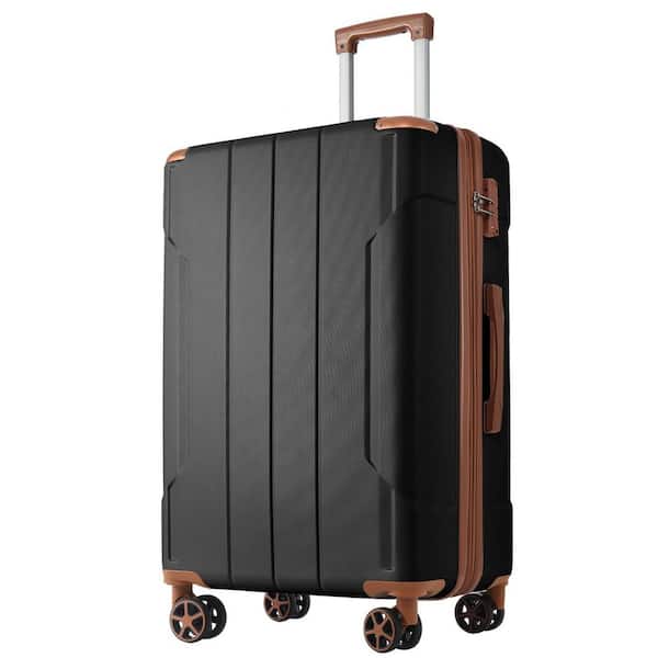 25.8 in. Black and Brown Lightweight ABS Hardshell Expandable Spinner Suitcase Luggage with Double Wheels