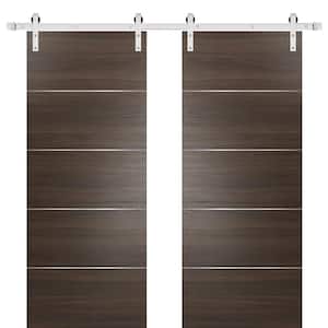 0020 36 in. x 96 in. Flush Chocolate Ash Finished Wood Barn Door Slab with Hardware Kit Stailess