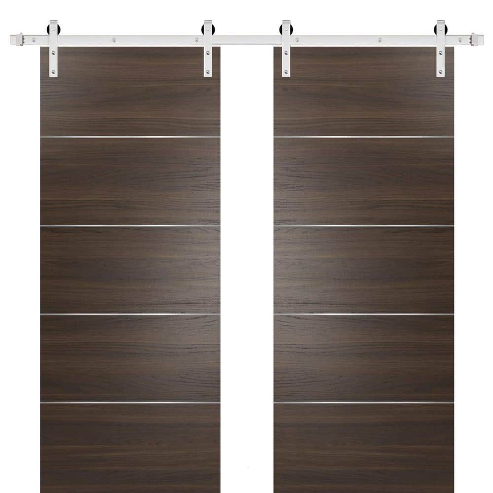 Assemble Required 0020 60 in. x 80 in. Flush Brown Finished Wood Barn Door Slab with Hardware Kit Stailess price history on PriceWatchPro