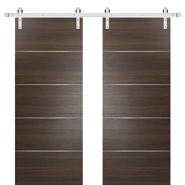 Sartodoors 0020 60 in. x 96 in. Flush Chocolate Ash Finished Wood Barn Door Slab with Hardware Kit Stailess