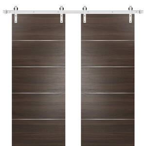 0020 64 in. x 80 in. Flush Chocolate Ash Finished Wood Barn Door Slab with Hardware Kit Stailess
