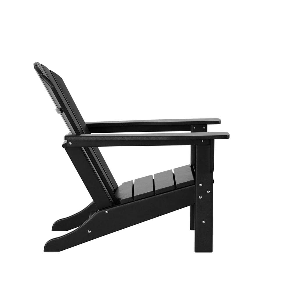 Black HDPE Plastic Adirondack Chair Set with Wide Armrests