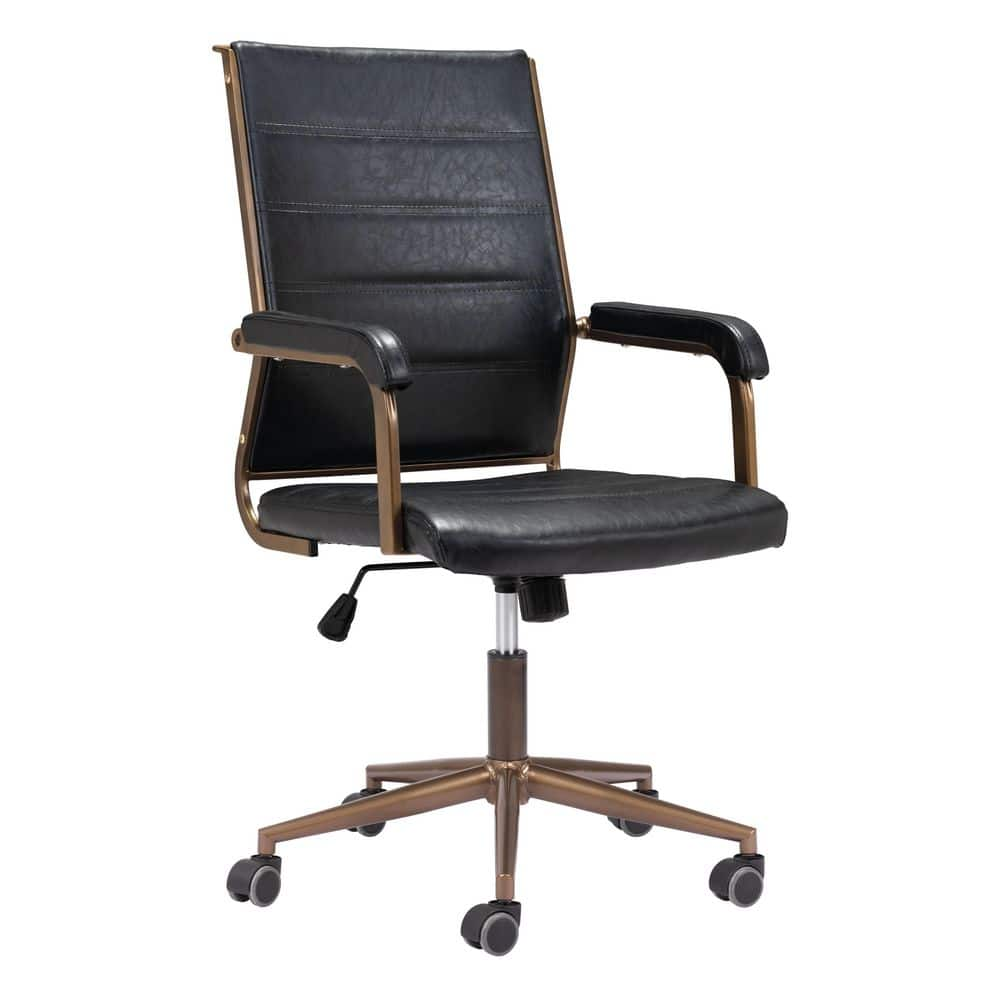 Auction Vintage Black Polyurethane Seat Office Chair with Non-Adjustable Arms -  ZUO, 109021