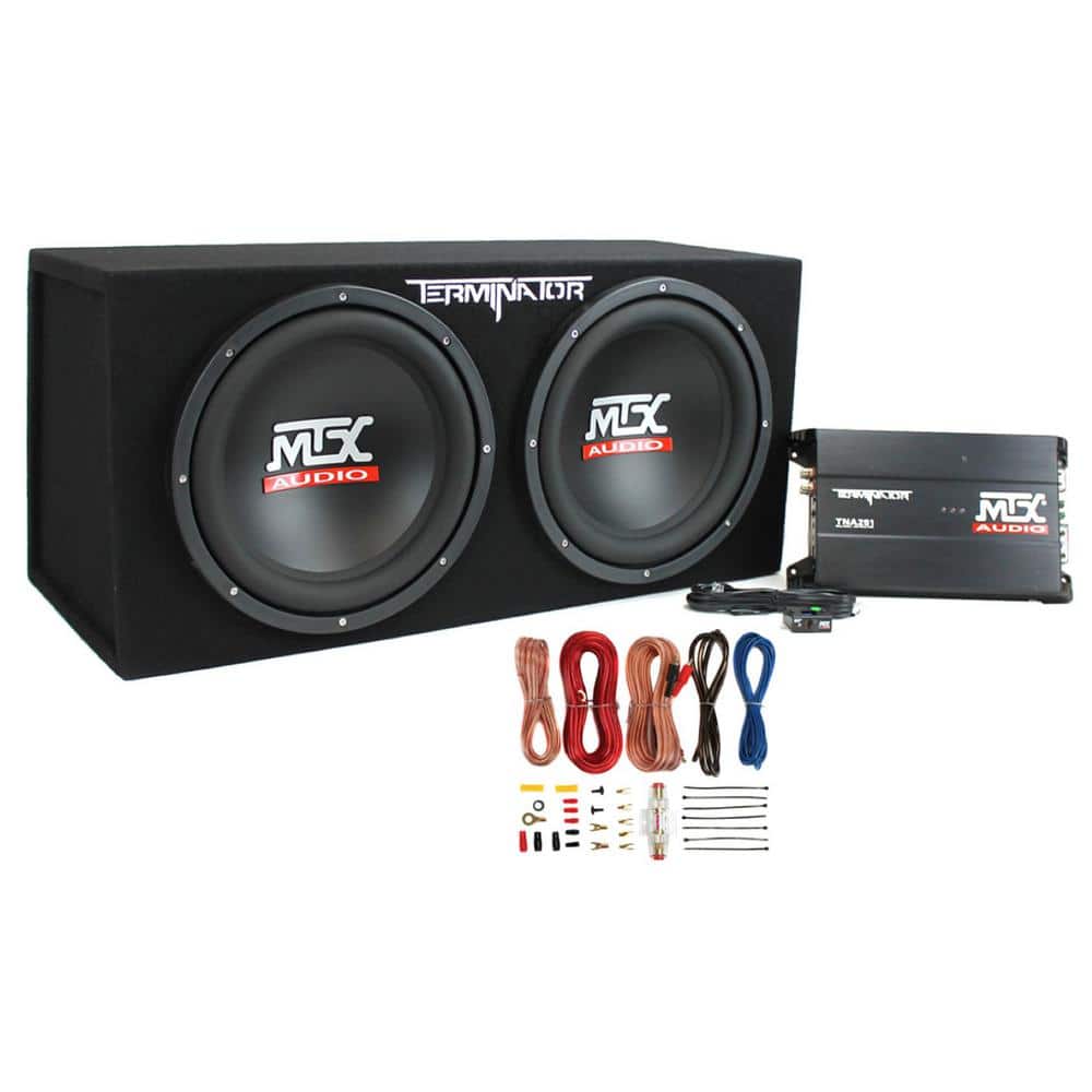 MTX 12 in. 1200-Watt Dual Loaded Car Subwoofer Audio Sub plus Box Amplifier plus Kit TNP212D2 + AKS8 - The Home Depot
