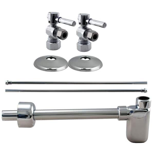 Westbrass 1/2 in. Nominal Compression Lever Handle Angle Stop Complete Pedestal Sink Installation Kit in Polished Chrome