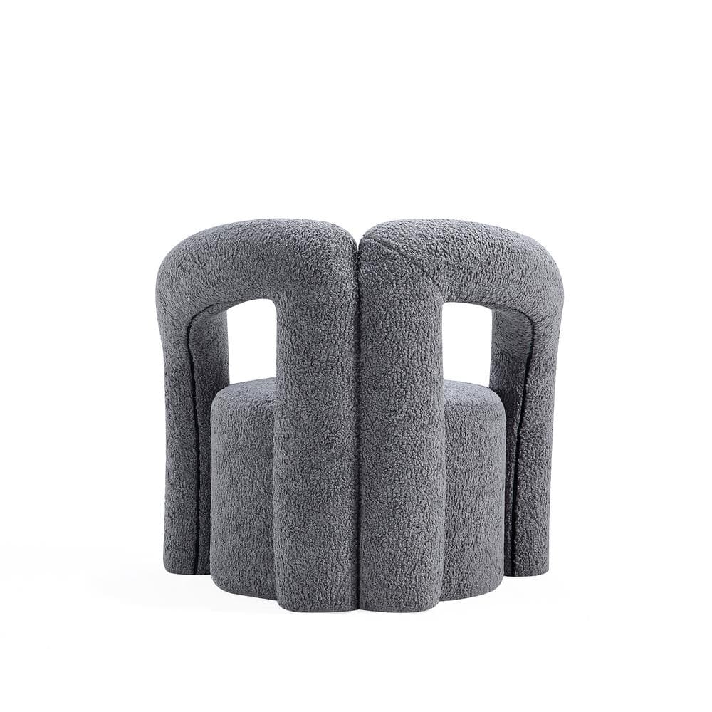 Gray Boucle Barrel Accent Chair with Pine Wood Frame