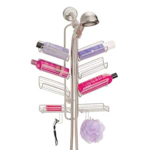 Satin Metal Hanging Bathroom Caddy for Handheld Shower Hose, Extra Space for Shampoo, Conditioner