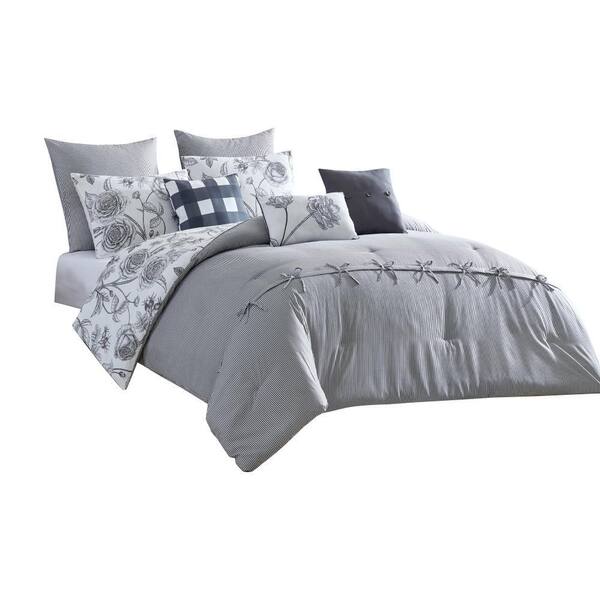THE URBAN PORT Veria 8- Piece Gray Solid Print Microfiber Queen Comforter Set