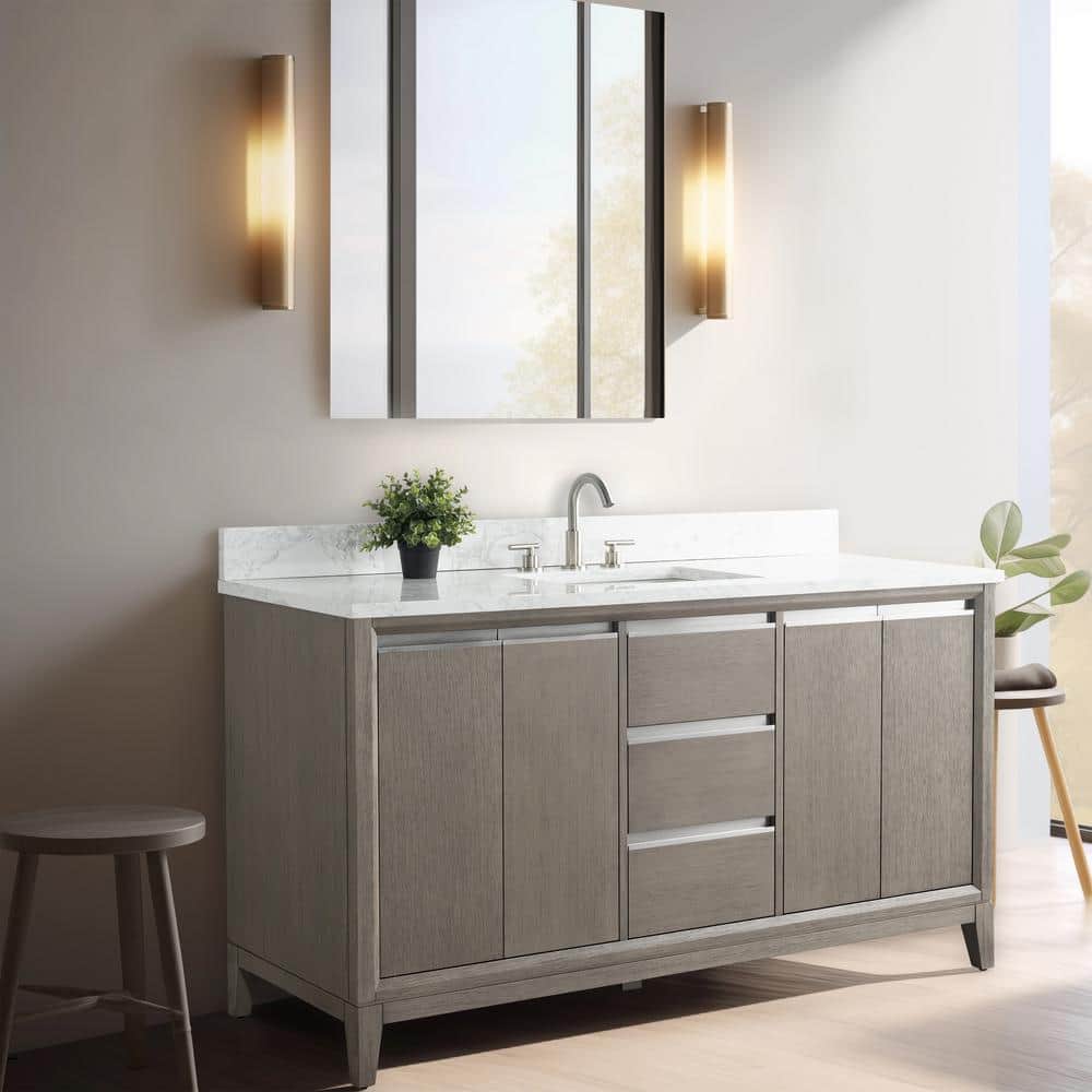Driftwood Gray 60" Single Sink Bathroom Vanity with Engineered Marble Top