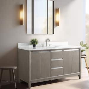 60 in. W x 22 in. D x 34 in. H Single Sink Bathroom Vanity in Driftwood Gray with Engineered Marble Top