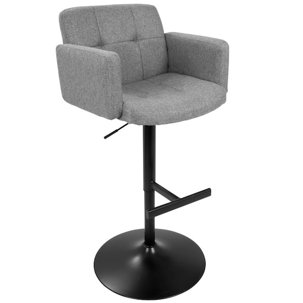 Lumisource Stout Black Metal and Grey Fabric Adjustable Height Bar Stool