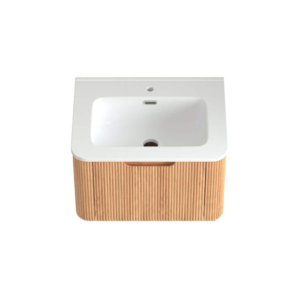 24 in. W Single Sink Wall-Mounted Bath Vanity in Walnut with White Ceramic Top Unassembled price history on PriceWatchPro