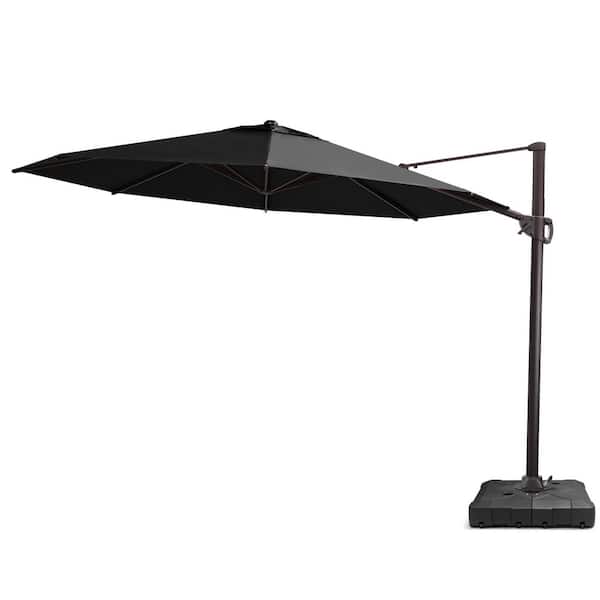 Pellebant 12.5 ft. Large Outdoor Cantilever Umbrella Heavy-Duty Offset Patio Umbrella in Black with Base
