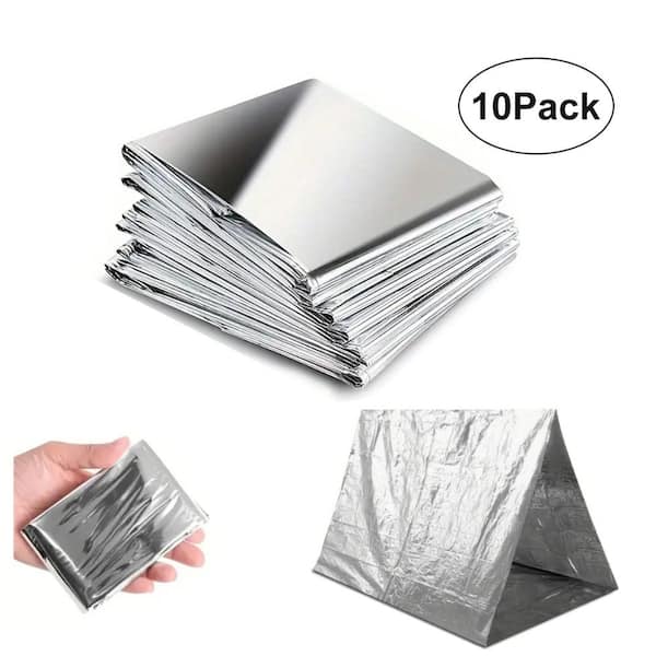 Wellco 83 in. x 51 in. Emergency Blankets Mylar Thermal Blanket Silver Survival Blankets Heavy-Duty Camping Gear (10-Pack)