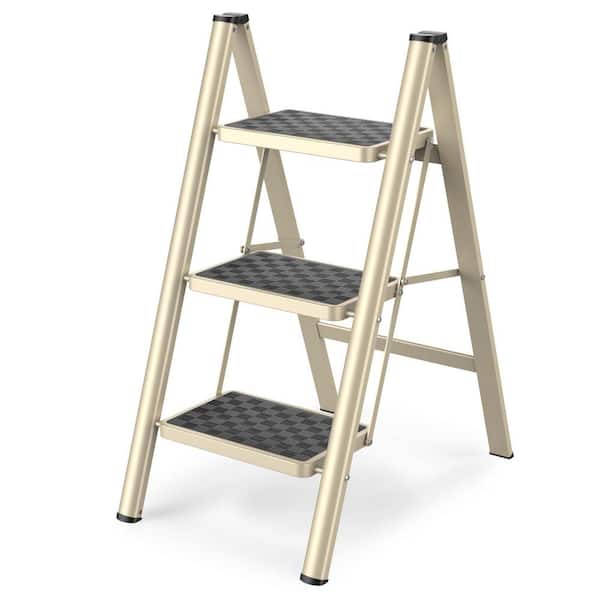 3 Step Ladder Folding Step Stool with Anti-Slip Wide Pedals Household Office, 330 lb. Closet Step Stool Ladder