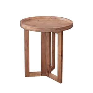 Naples 22 in. Natural Acacia Round Solid Wood Tray Top End Table