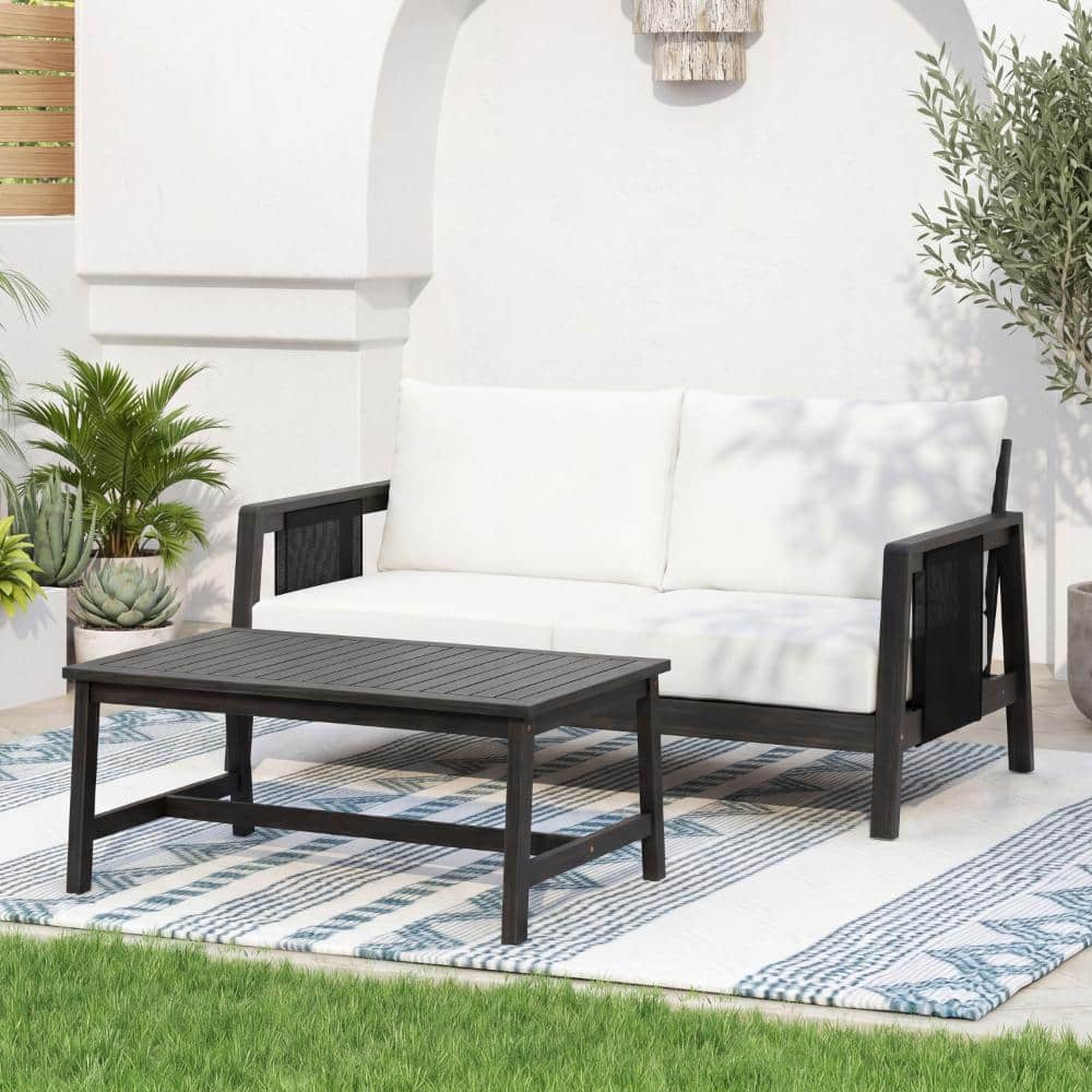 2-Piece Acacia Wood Loveseat Set with Black Textilene Frame & White Cushions price history on PriceWatchPro
