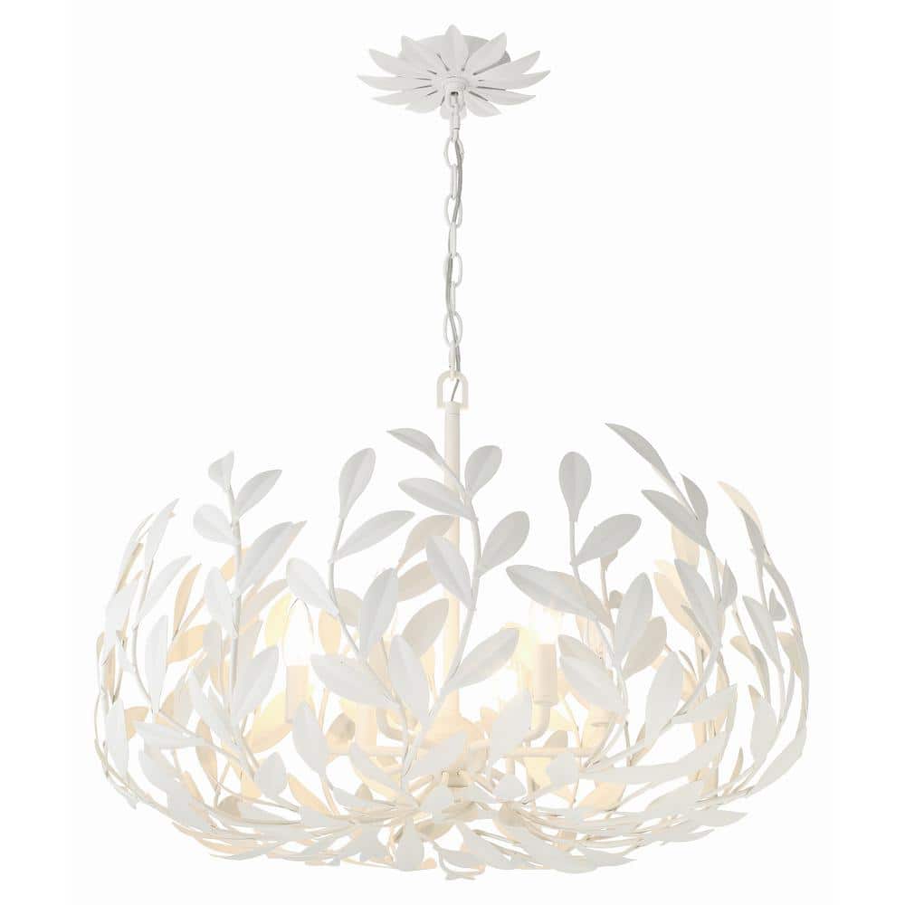 Matte White 6-Light Steel Chandelier with Leaf Design