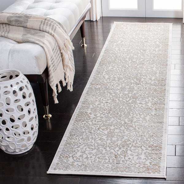 Princeton 2 ft. x 7 ft. Beige/Gray Floral Border Runner Rug