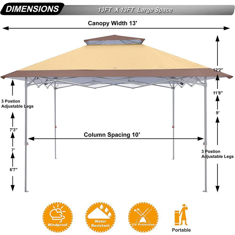 13 ft x 13 ft Beige Steel Patio Gazebo with Double Roof