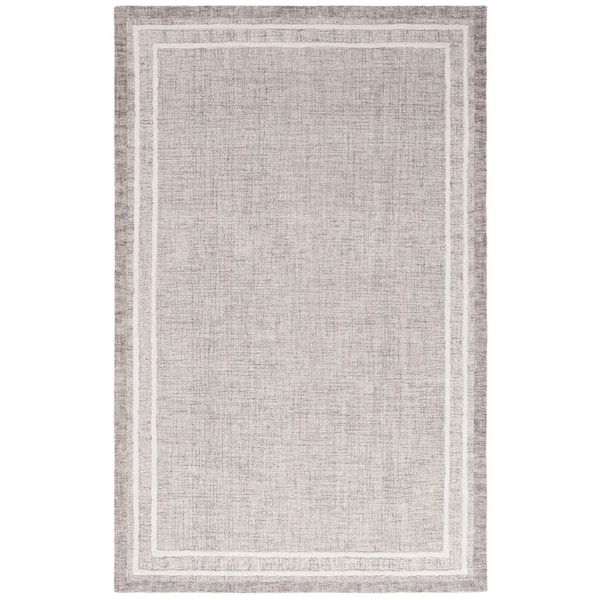 Ebony 4 ft. x 6 ft. Gray/Ivory Solid Border Area Rug
