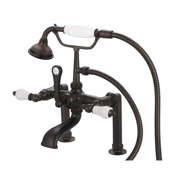 Water Creation 3-Handle Vintage Claw Foot Tub Faucet with Hand Shower and Porcelain Lever Handles in Oil Rubbed Bronze
