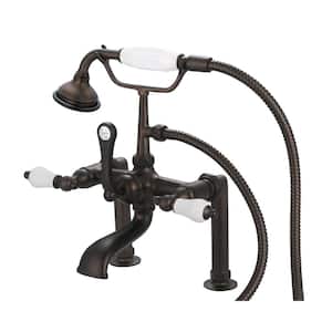 3-Handle Vintage Claw Foot Tub Faucet with Hand Shower and Porcelain Lever Handles in Oil Rubbed Bronze