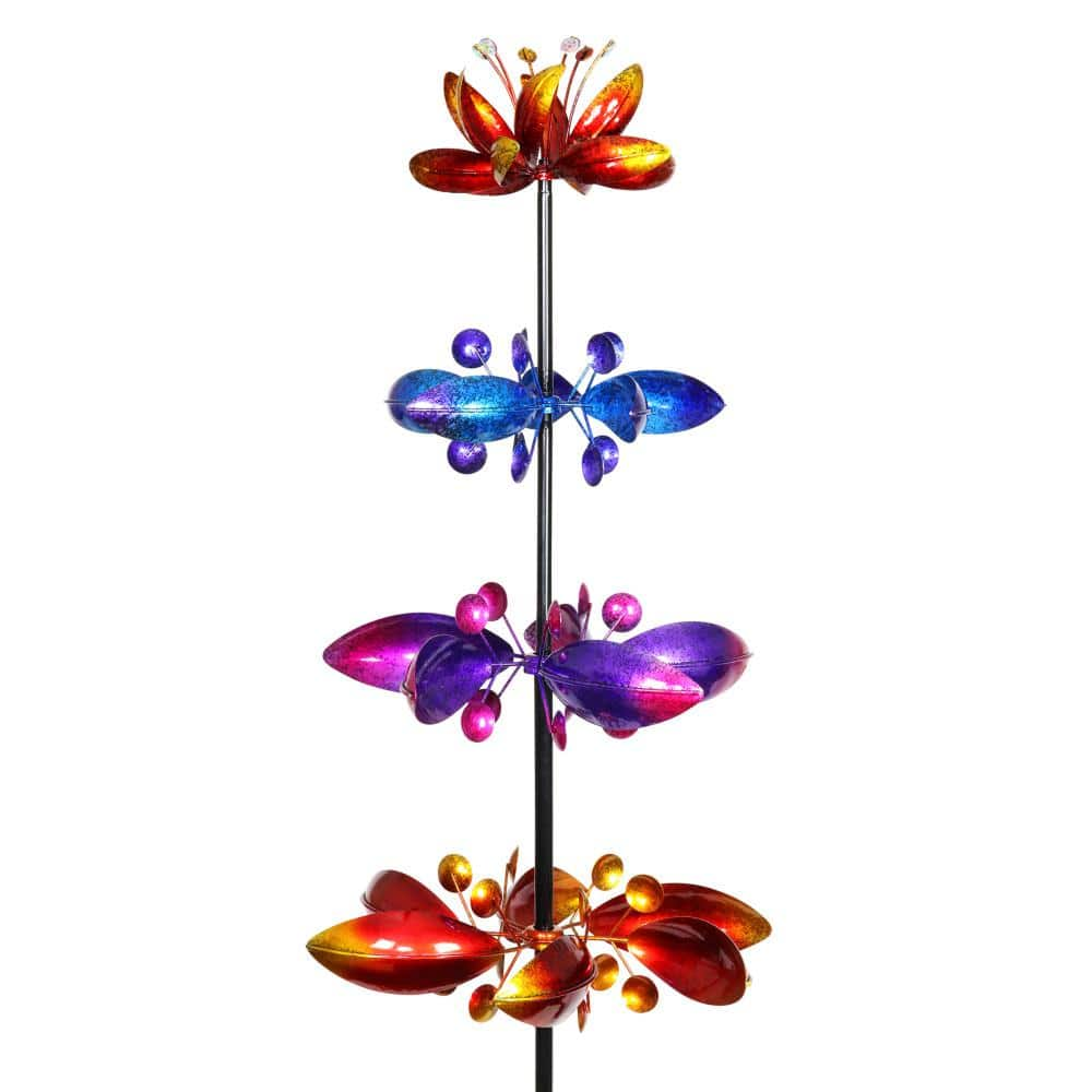 Exhart Four Flower Spinner 6.33 ft. Multicolor Metal Garden Stake