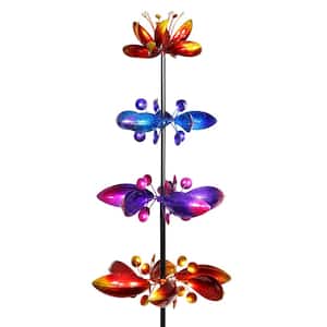 Four Flower Spinner 6.33 ft. Multicolor Metal Garden Stake