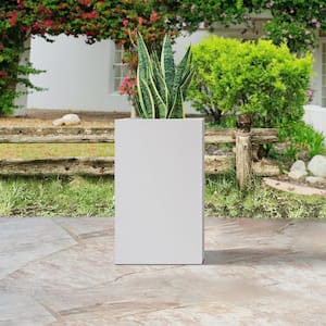 24 in. H Solid White Concrete Square Plant Pot, Tall Modern Garden Planter with Drainage Hole for Outdoor