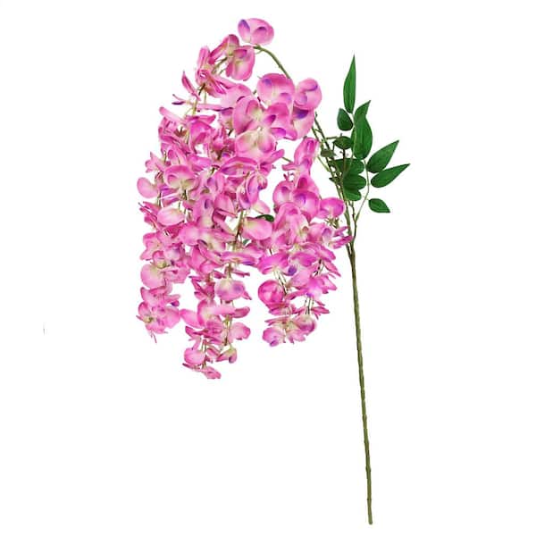 LIVING LUXURY 44 in. Fuchsia Artificial Japanese Wisteria Flower Stem Hanging Spray Bush (Set of 3)