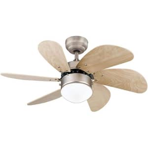 Turbo Swirl 30 in. Indoor/Outdoor Brushed Aluminum Ceiling Fan with Light Maple Blades