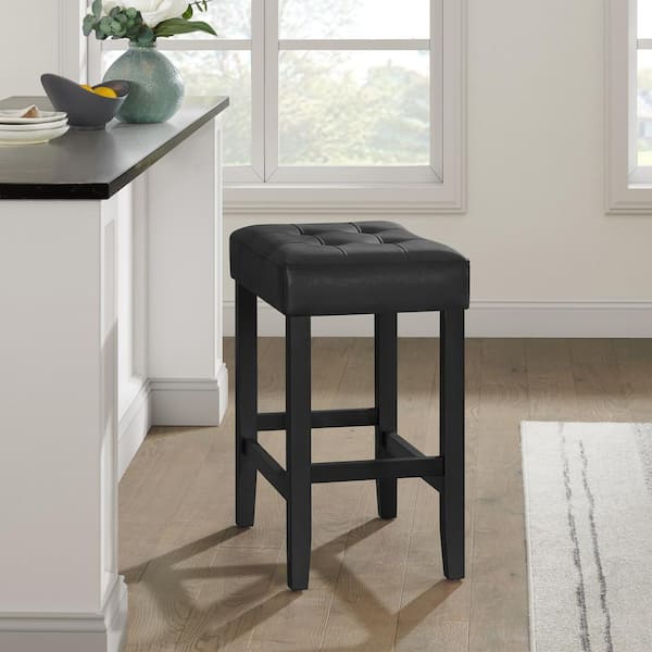 Alaterre Furniture Madison 25 in. Tall Backless Wood Bar Stool with Faux Leather Seat, Black Counter Height Stool for Kitchen Island or Bar
