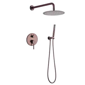 Double Handle 1-Spray Shower Faucet 1.8 GPM with Ceramic Disc Valves Wall Mount Shower System with Hand Shower in. Brown
