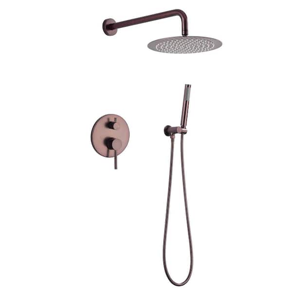 FLG Double Handle 1-Spray Shower Faucet 1.8 GPM with Ceramic Disc Valves Wall Mount Shower System with Hand Shower in. Brown