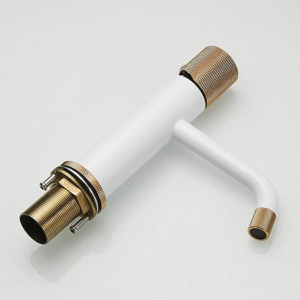 Flynama Single Handle Single Hole Deck Mounted Bathroom Faucet in White and Rose Gold