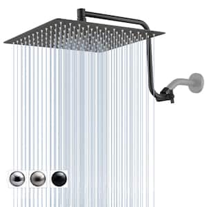 1-Spray Patterns 12 in. Wall Mount Rain All Metal Fixed Shower Head With Adjustable Extension Arm in Matte Black