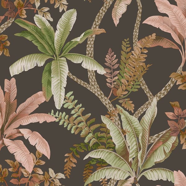 Trailing Palm Charcoal Non-Pasted Wallpaper (Covers 56 sq.  ft. )