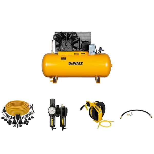 120 Gal. Air Compressor, Piping, Filter, Hose Reel, Install Kit