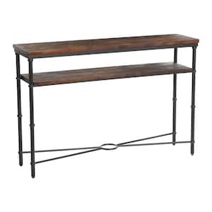 Saratoga 48 in. Rustic Gray Solid Wood 2-Tier Console Table with Iron Frame