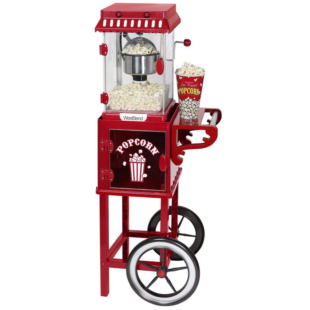 Vintage Red Stainless Steel Popcorn Machine with Cart