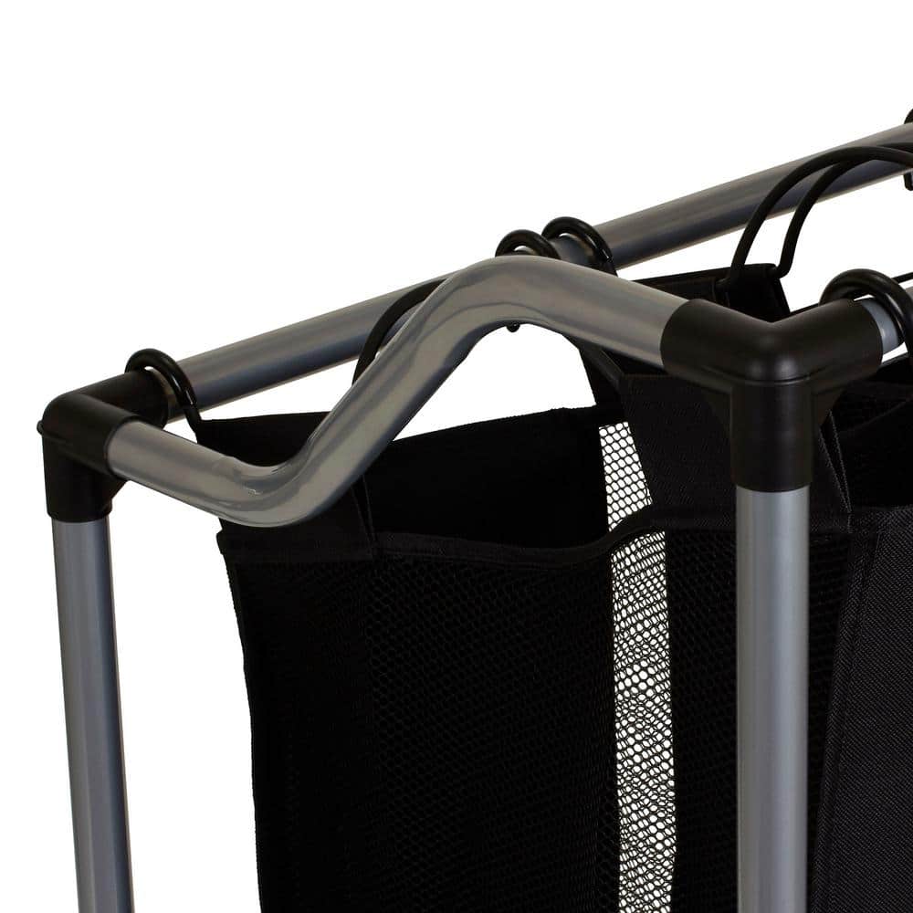 Black and Silver Triple Laundry Sorter with Wheels and Mesh Bags