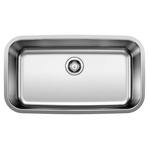 Blanco 32 in. Stellar Undermount Stainless Steel 0-Hole Single Bowl Kitchen Sink in Satin Polished