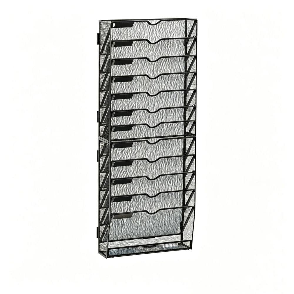 File Magazine Rack 13x11 12.6 in.W x 30.1 in. H Black Metal 13 Tier Wall File Organizer, Wall ...