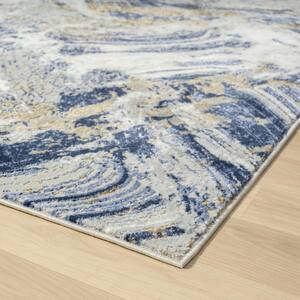 Marble Collection Blue 5x7 Modern Abstract Polypropylene Area Rug