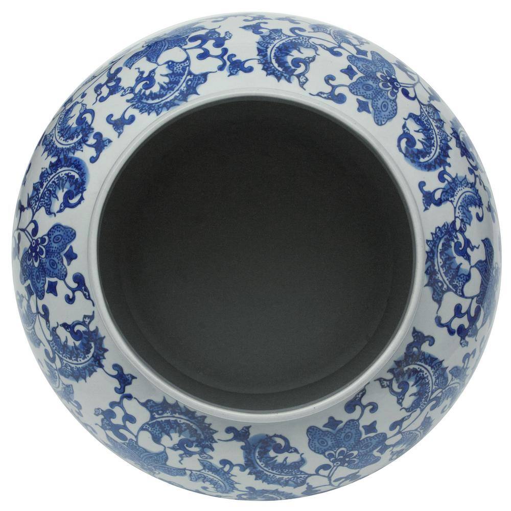 24" Blue and White Floral Porcelain Temple Jar
