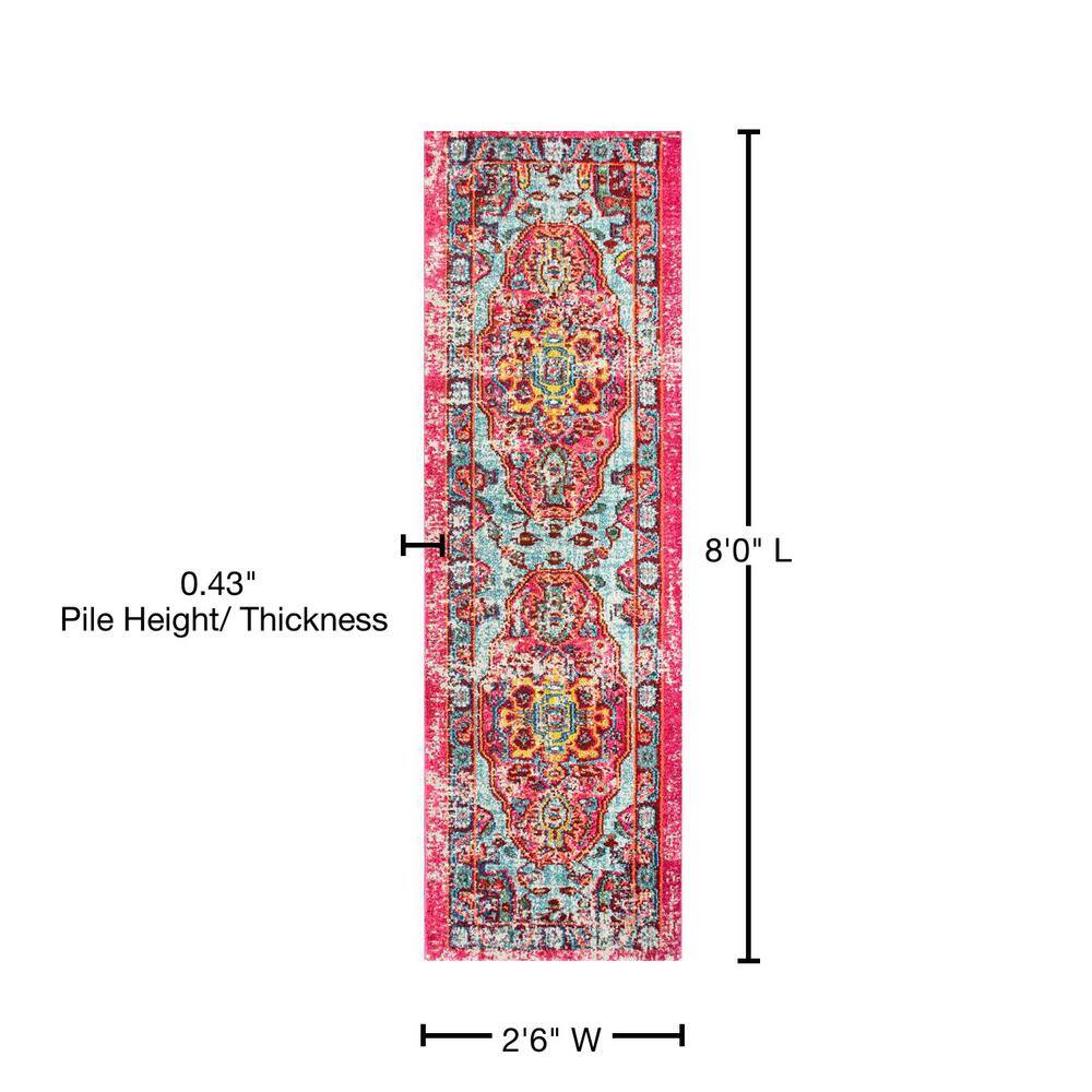 Blue Medallion Synthetic Non-slip Runner Rug 2' 6" x 8'